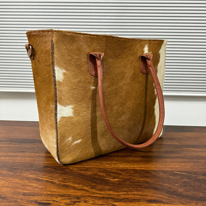 Brown White Cowhide Ladies Shoulder Purse