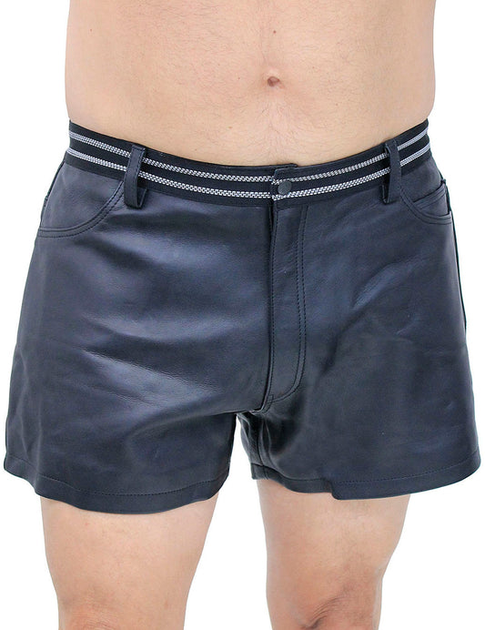 Black Leather Shorts Men with 5 Pocket Style