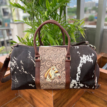 Tooled Cowhide Travel Duffle Bag