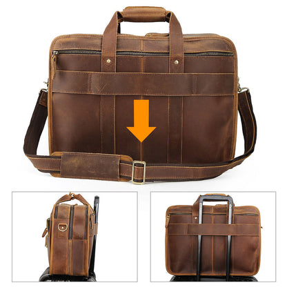 Men Leather Briefcases 17" Laptop Travel Bag