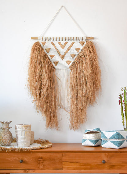 Raffia and Macrame Wall Hanging Living Room Decor