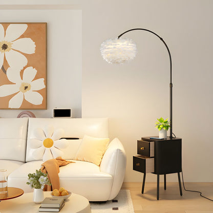 Floor Arc Lamp with Table, Drawer and Wireless Charger