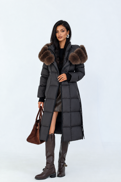 Fur Collar Jacket for Women Long Down Coat with Fox Trim