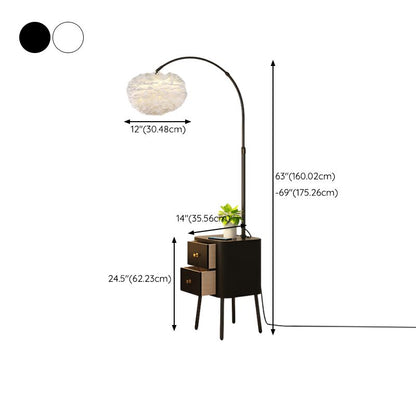 Floor Arc Lamp with Table, Drawer and Wireless Charger
