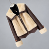 Brown Leather Jacket Women Short Winter Fur Collar Style