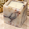 Square Marble Candle Holder with Geometric Cube Design and Stone Veining