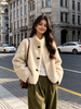 Women's Shearling Jacket with Stand Collar Short Winter Style 1 Small