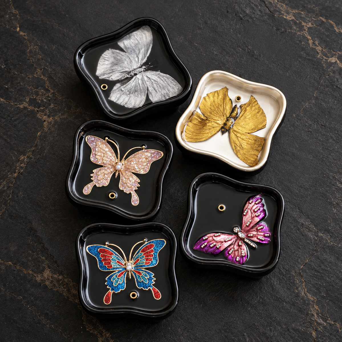 Stick Incense Holder with Butterfly Design and Decorative Tray