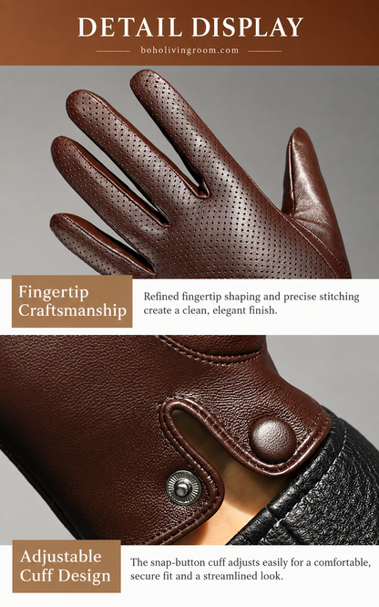 Men’s Leather Driving Gloves in Sheepskin with Perforated Touchscreen Design