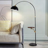 Black Arc Floor Lamp with Tray Table, Wireless Charging & Marble Base