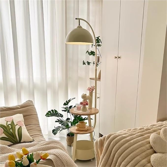 Arc Boho Floor Lamp with Shelf for Bedroom and Living Room