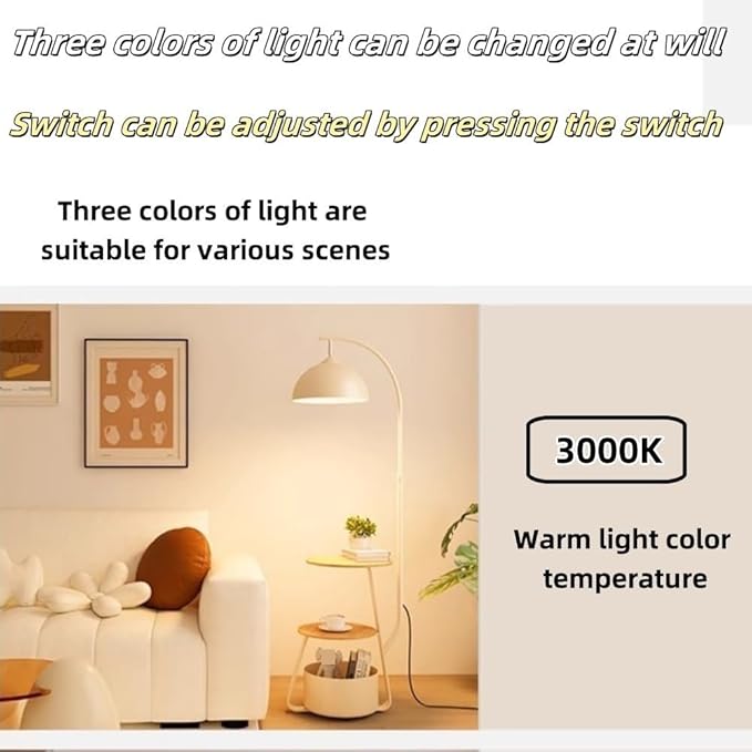 Floor Lamp with Nightstand and Storage Shelf Modern Boho