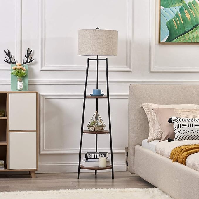 Boho Style Black Floor Lamp with Shelves