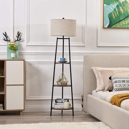 Boho Style Black Floor Lamp with Shelves