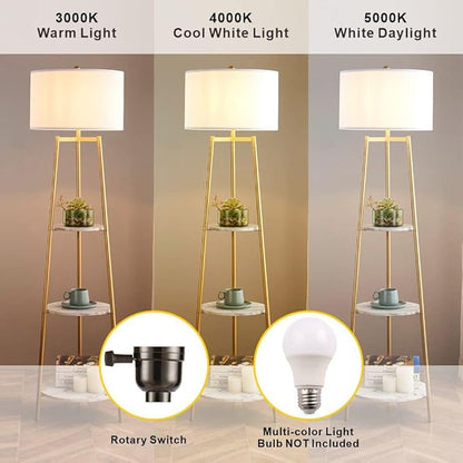Boho Floor Lamp with Faux Marble Shelves for Living Room