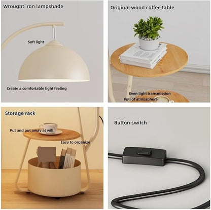 Floor Lamp with Nightstand and Storage Shelf Modern Boho