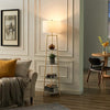 Modern Golden Floor Lamp with Shelves and Fabric Shade