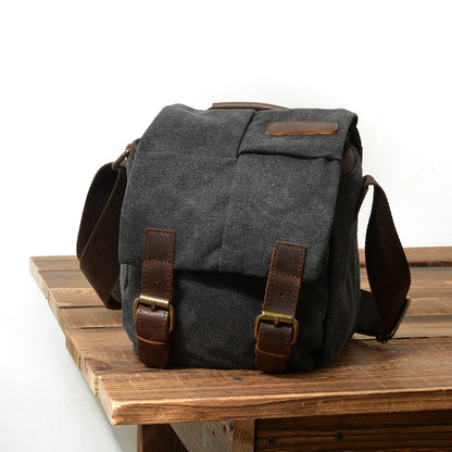 Small Canvas Camera Bag with Top-Grain Cowhide and Dividers