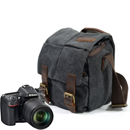 Small Canvas Camera Bag with Top-Grain Cowhide and Dividers 1