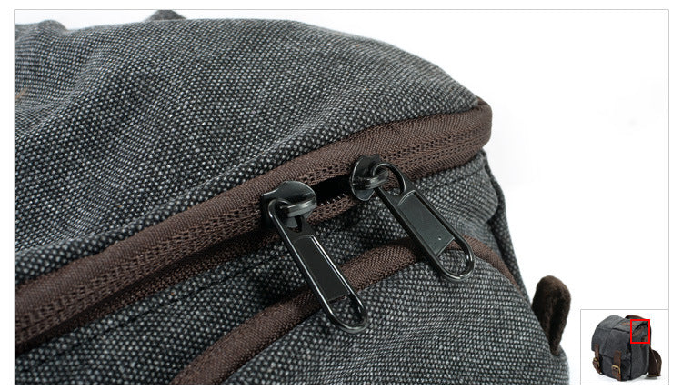 Small Canvas Messenger Bag with Padded Camera Divider and Leather Buckles
