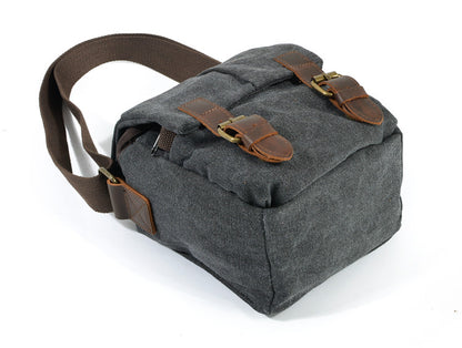 Small Canvas Messenger Bag with Padded Camera Divider and Leather Buckles