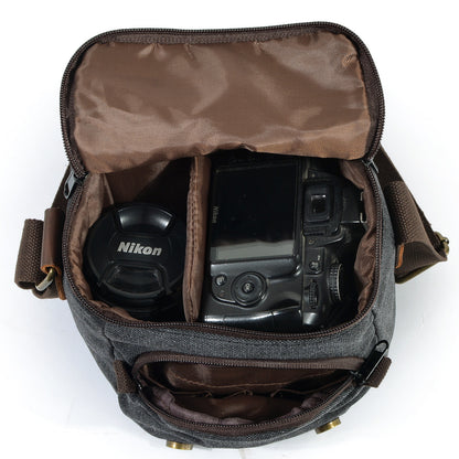 Small Canvas Camera Bag with Top-Grain Cowhide and Dividers