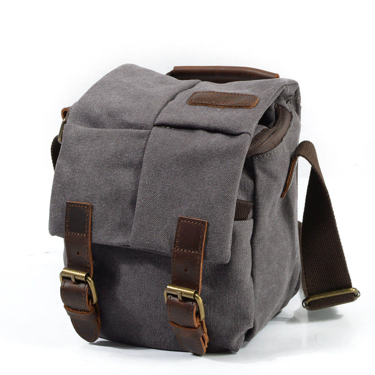 Small Canvas Camera Bag with Top-Grain Cowhide and Dividers 3