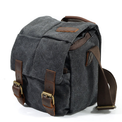 Small Canvas Camera Bag with Top-Grain Cowhide and Dividers