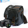 Small Canvas Messenger Bag with Padded Camera Divider and Leather Buckles