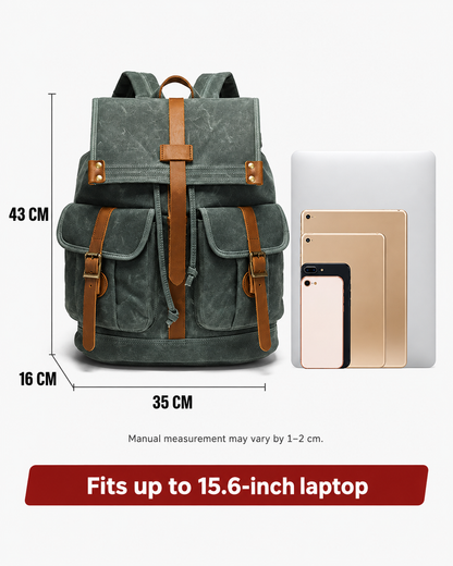 Canvas Backpack with 15.6-Inch Laptop Storage and Crazy Horse Leather