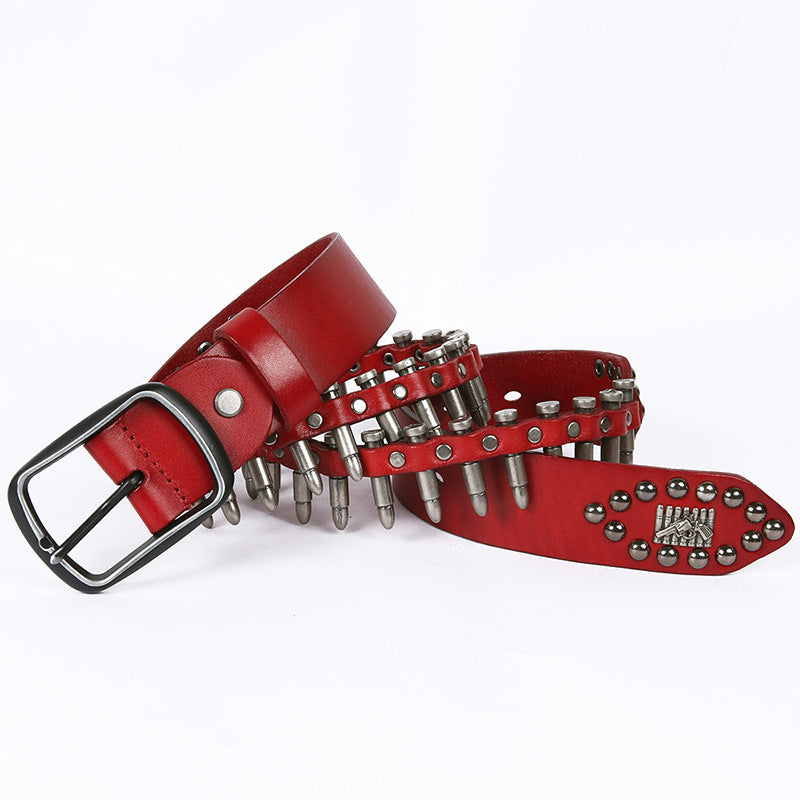 Western Leather Bullet Belt with Studded Punk