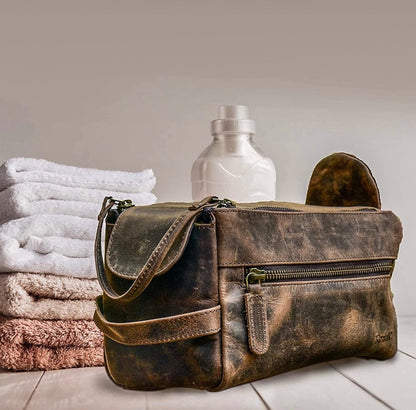 leather toiletry bag for men