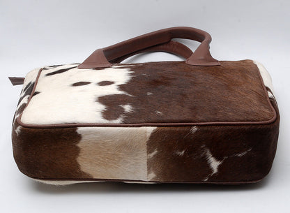 Genuine Dark Brown White Cowhide Tote Purse