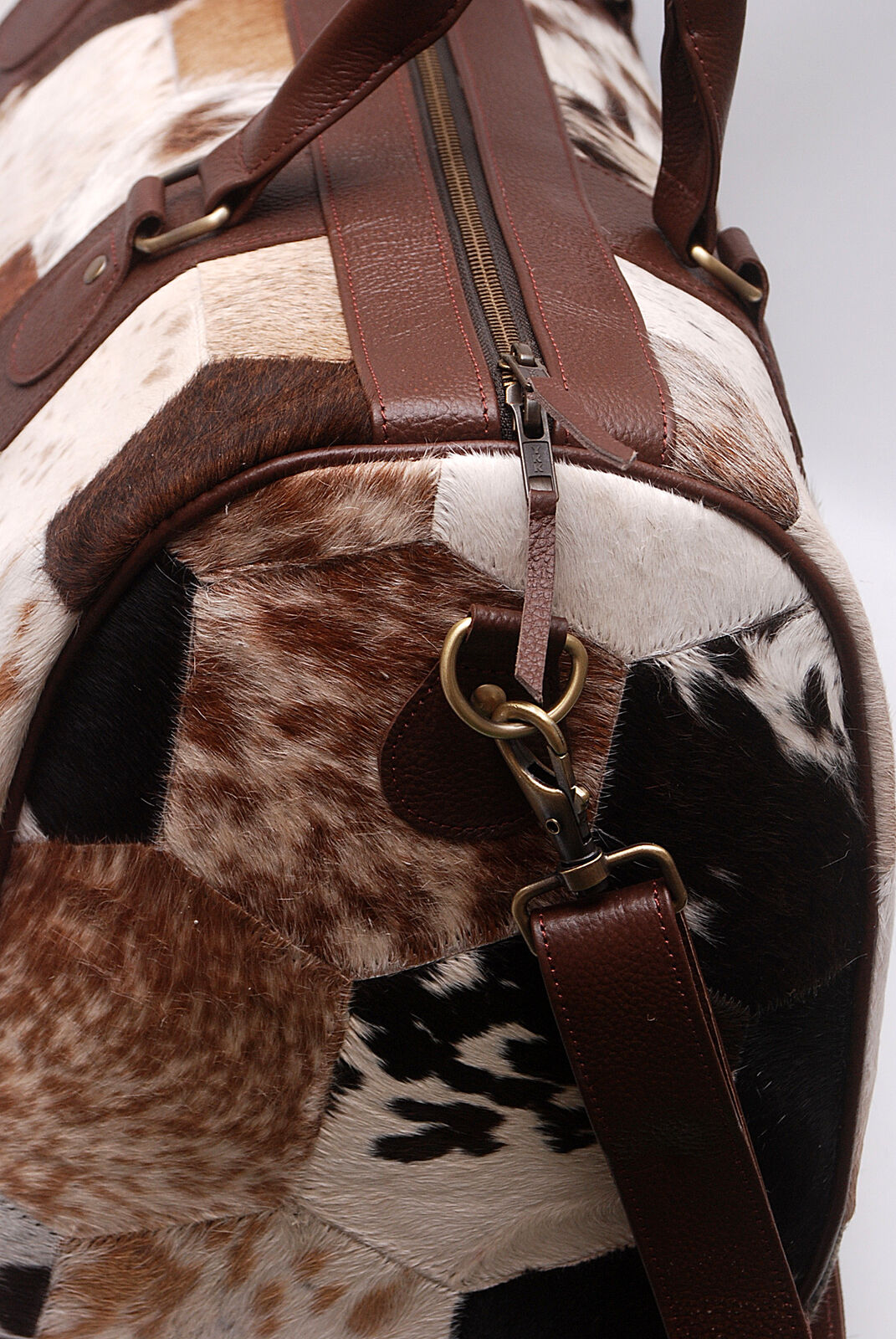 Patchwork Cowhide Duffle Overnight Bag