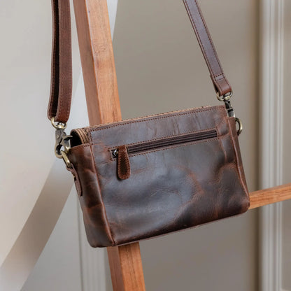 Genuine Cowhide Crossbody Bag With Tooled Leather