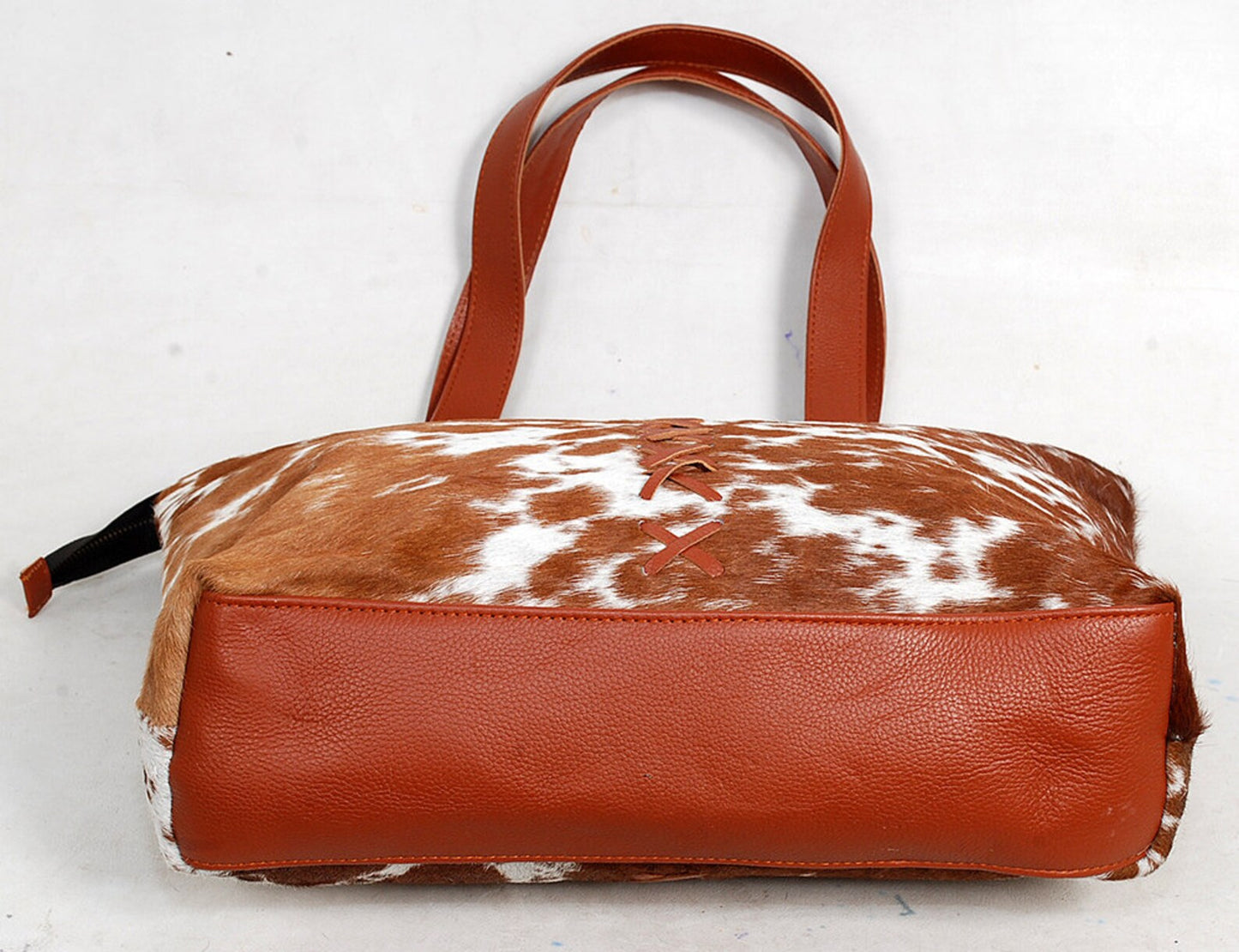 Cowhide Tote Bag Speckled Brown White