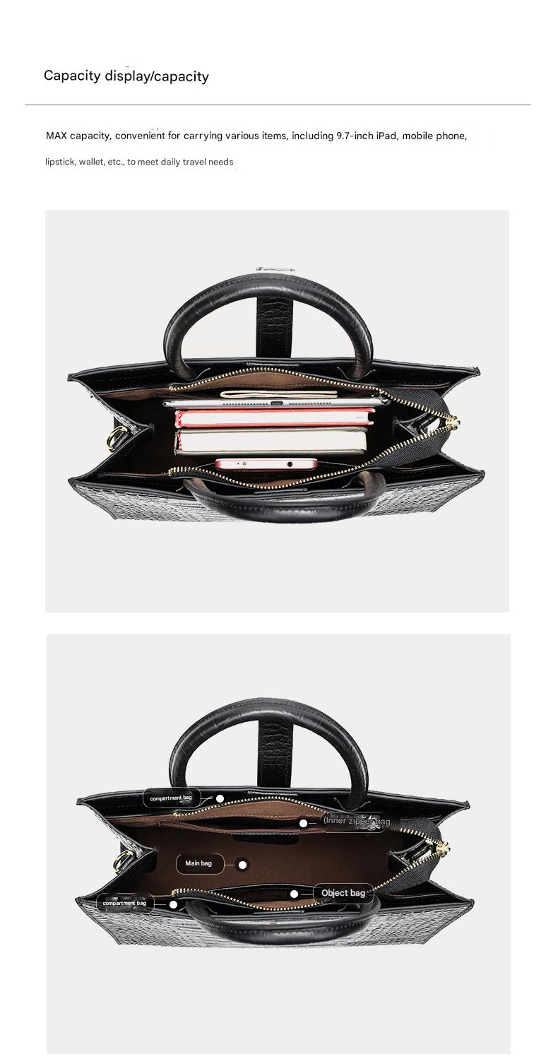 Black Crocodile Print Leather Shoulder Bag Crossbody