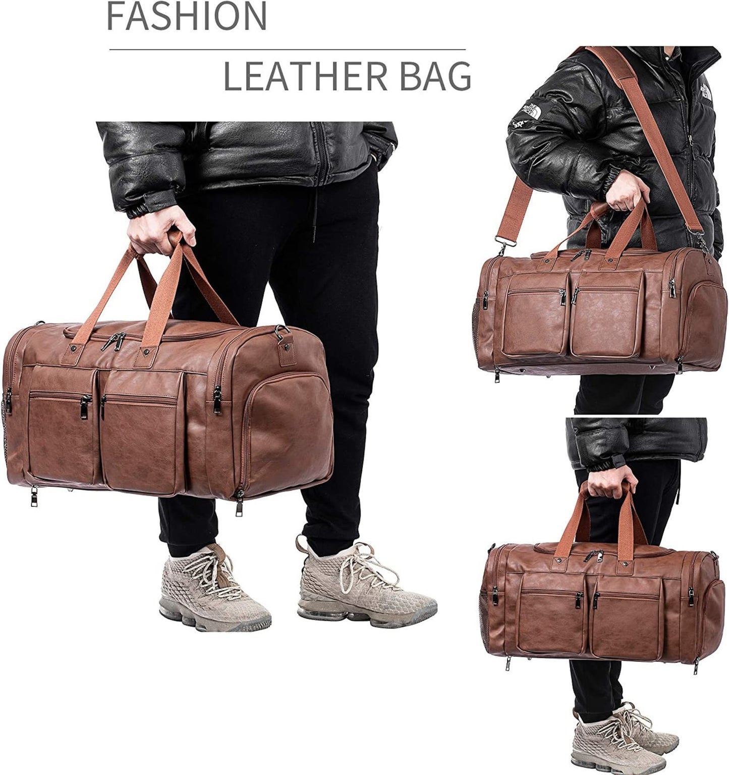 Men's Leather Travel Weekender and Gym Bags