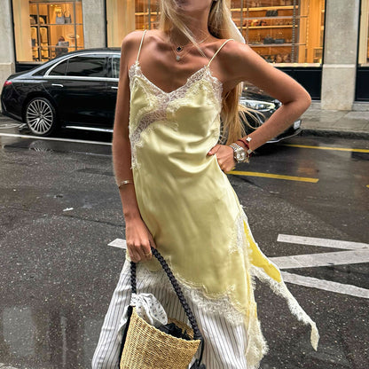 Women Satin Lace Slip Dress – Imitation Silk Lace Slit Inner Dress