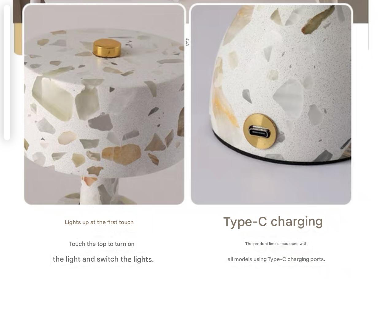 Rechargeable marble touch table lamp