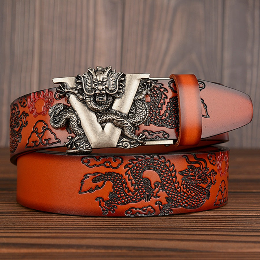 Men Dragon Buckle Cowhide Leather Belt