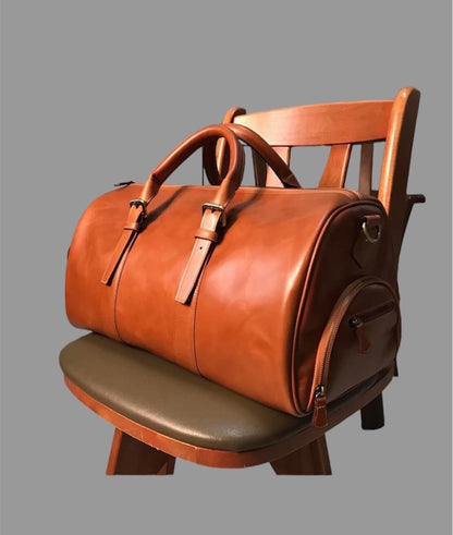 brown leather overnight bag