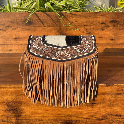 Cowhide Sling Bag Tooled Leather