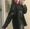 Drop Shoulder Black Leather Shirt Coat