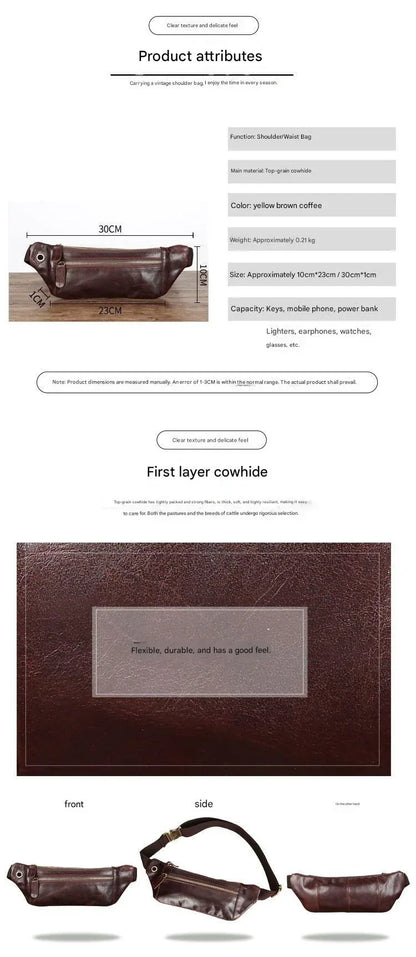 Men’s Cowhide Leather Crossbody Waist Bag