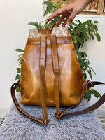 Real Cowhide Leather Backpack Brown White