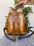 Real Cowhide Leather Backpack Brown White
