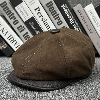 Sheepskin Leather Newsboy Cap British Gatsby Hat