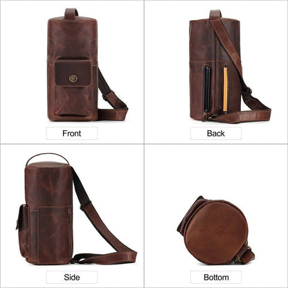 Leather Men Messenger Bags Cylindrical Style