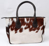 Cowhide Fur Tote Purse Brown White